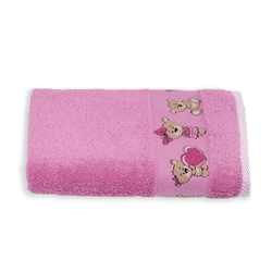 Рушник махровий з вишивкою "Ведмедики" (рожевий) 60х120см 153154