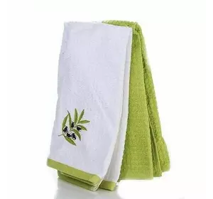 Набір рушників махрових кухонних з вишивкою 2 шт. Home Line (біло-зелений) 40х60см  103416 Набір рушників махрових кухонних з вишивкою 2 шт. Home Line (біло-зелений) 40х60см  103416