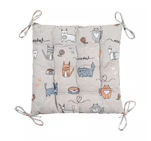Подушка декоративна з зав'язками на стілець Home Line "Кіт на кухні" (бежевий) 40х40см 175284