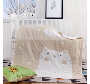 Ковдра ткана Home Line 110х110см "Кіт і рибка" (бежева) 137654 Ковдра ткана Home Line 110х110см "Кіт і рибка" (бежева) 137654