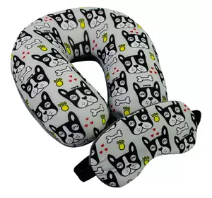 Подушка-рогалик дорожня і пов'язка для очей Home Line "Сірий кіт" 30х30см 152633 Подушка-рогалик дорожня і пов'язка для очей Home Line "Сірий кіт" 30х30см 152633