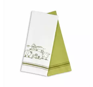 Набір рушників кухонних 2 шт. Home Line «Веселі корівки» (біло-фісташковий) 40х60см 134479 Набір рушників кухонних 2 шт. Home Line «Веселі корівки» (біло-фісташковий) 40х60см 134479