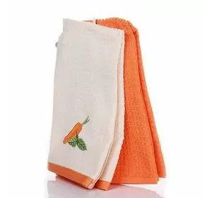 Набір рушників махрових кухонних з вишивкою 2 шт. Home Line (кремово-помаранчевий) 40х60см  103415 Набір рушників махрових кухонних з вишивкою 2 шт. Home Line (кремово-помаранчевий) 40х60см  103415